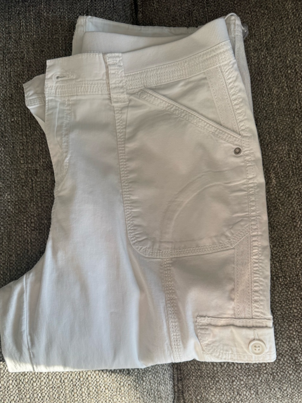 Style & Co Cargo Crop Pants Women's White with stretch waist band Macy’s